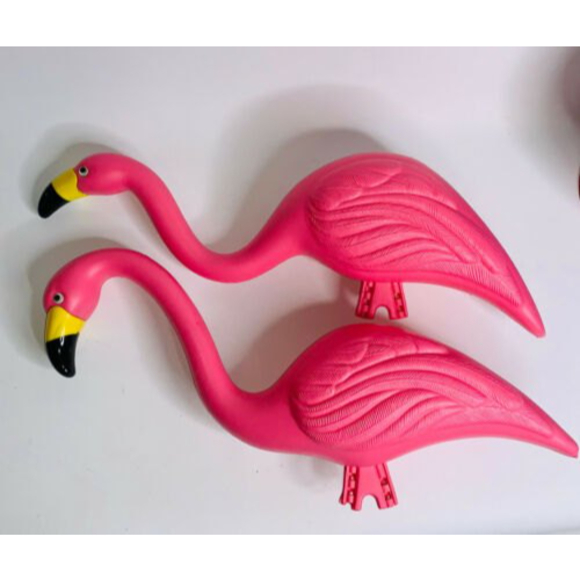 2 Vintage PINK PLASTIC FLAMINGO 20 Inch Blow Mold Yard Decor Garden Lawn - Picture 11 of 12